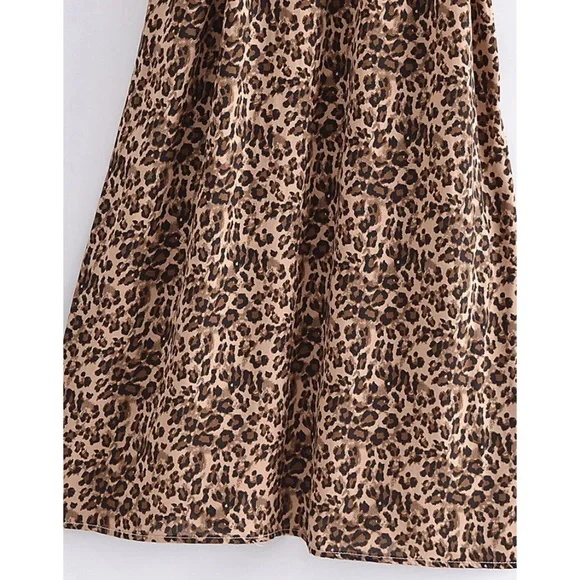 Brown Tan Leopard Animal Print Open Kimono Duster Coverup Wrap Robe Casual - Picture 7 of 8